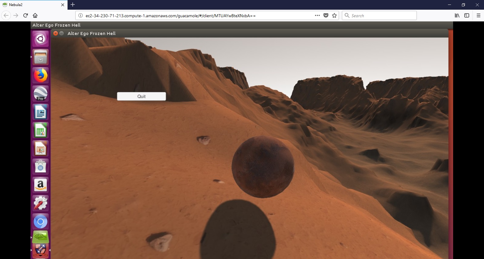 Alter Ego game view from a canyon slope with a floating sphere