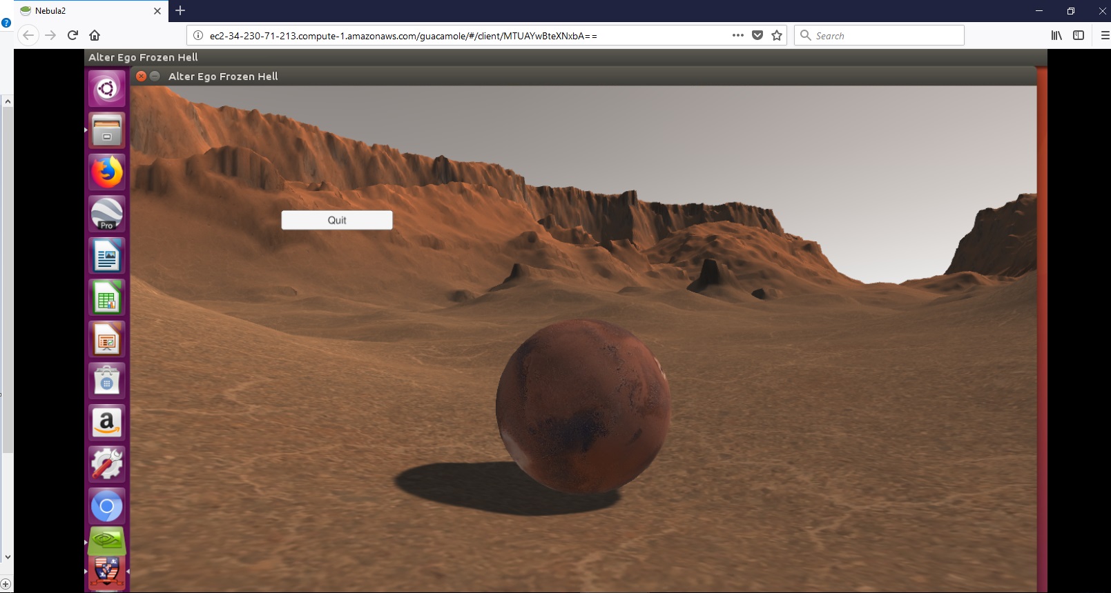 Alter Ego game view of a rocky Martian valley and sphere